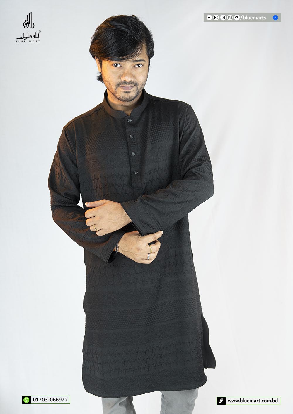 Chinese Popcorn Men's Panjabi-Black